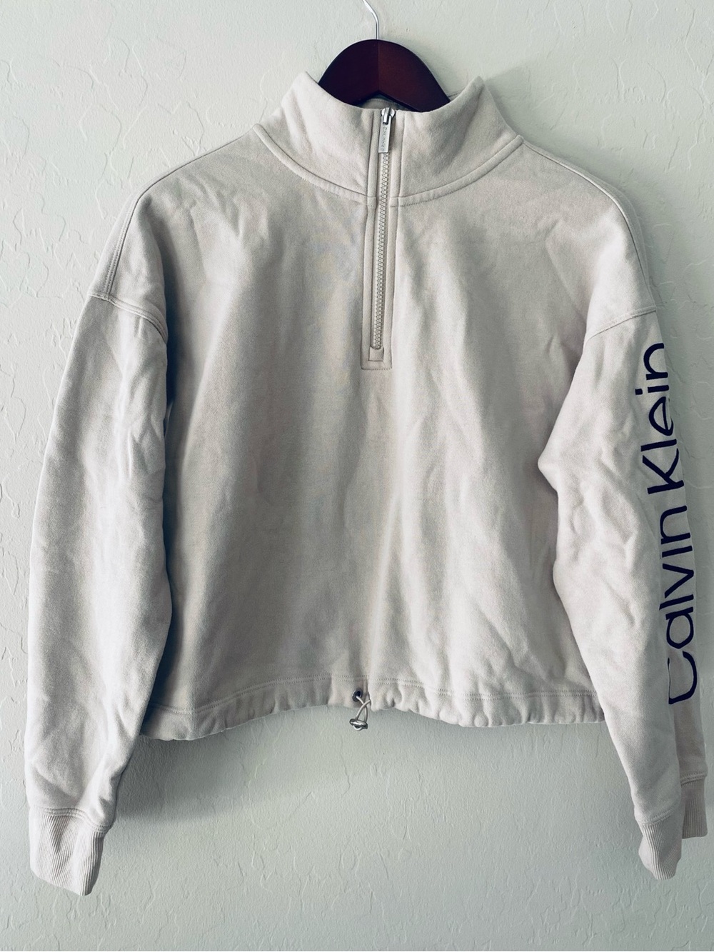 Calvin Klein Performance Half Zip Cropped Sweatshirt Beige Womens M Athleisure